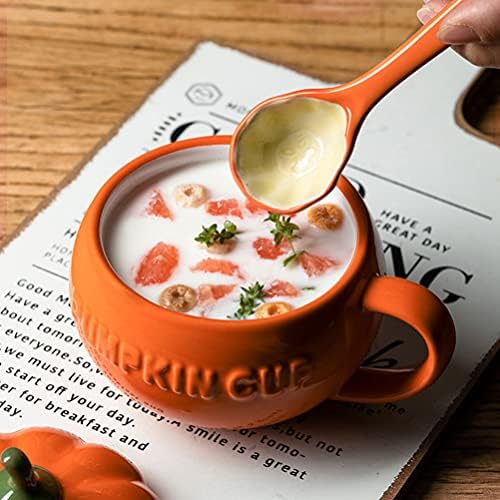 Toyvian Zerodeko Ceramic Pumpkin Bowl Porcelain Sugar Bowls with Lid and Spoon Pumpkin Shape Pudding Cup Ceramic Coffee Mug Food Serving Dishes for Home Halloween