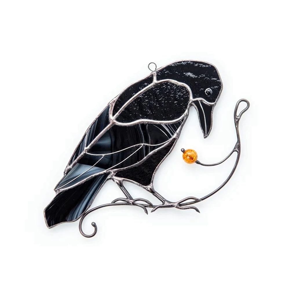 Kleagary Raven Acrylic Window Wall Decor Stained Hanging Suncatcher Pendant for Home Room Mysterious Crow Witch Ornaments B