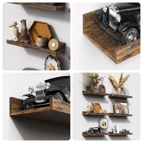 Image of upsimples 12 Pack Wooden Floating Shelves, Wall Storage Decor Shelf for Bathroom, Bedroom, Living Room, Kitchen, Office and Laundry Room, Wall Mounted Display Hanging Shelf, Brown