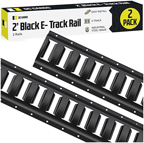 Two 2' E Track Tie-Down Rail, Powder-Coated Steel ETrack TieDowns | 2' Horizontal E-Tracks, Pack of 2 Bolt-On Tie Down Rails for Cargo on Pickups, Trucks, Trailers, Vans