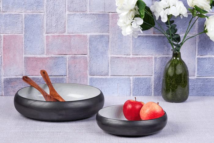 Bjorn Obstschale GOURMET Ø22 & Ø30 cm – Design Servierschale aus Keramik, modernes Geschirr Set für Tisch & Küche, Schwarz Onyx & Weiß