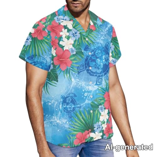 Image of Hawaii Matching Couple Outfits Husband and Wife Clothing Fashionable Mens Casual Shirts Hawaii Dress with Soft Fabric