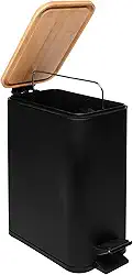 LYOR - Lixeira Quadrada De Metal Com Pedal e Tampa Em Bambu Preta 5L