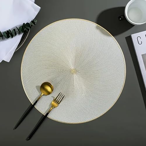 Image of Dakshya Industries PVC Waterproof Round Table Placemat & Table Runner Combo Set | 6 Round Table Mats (38 x 38 cm) + 1 Table Runner | Heat Resistant, Washable, Non Slip Dining Table Decor (Luxent)
