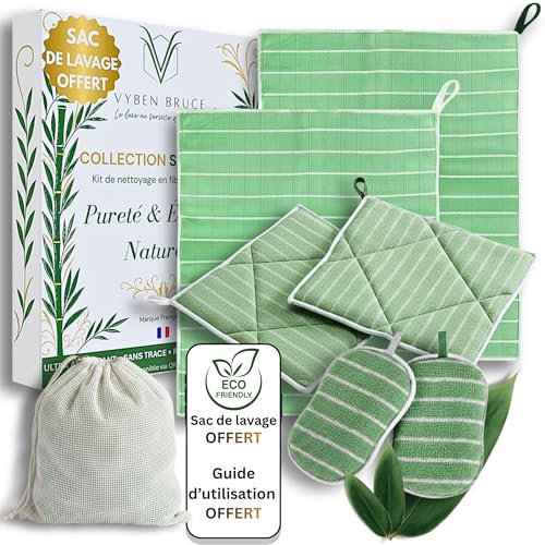 Lot de 6 chiffon Bambou Microfibre XXL | Boucle de Suspension |Torchon, Serviette pour vaisselle, Éponge magique, Lavette | Lingettes nettoyant vitre | Essuie tout sans...