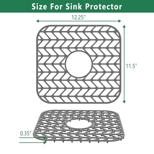 Image of GUUKIN Sink Protectors for Kitchen sink, 12.25 inchx 11.5 inch Folding Non-slip Silicone Sink Mat Grid for Bottom of Farmhouse Stainless Steel Porcelain with Central Hole Pack of 2