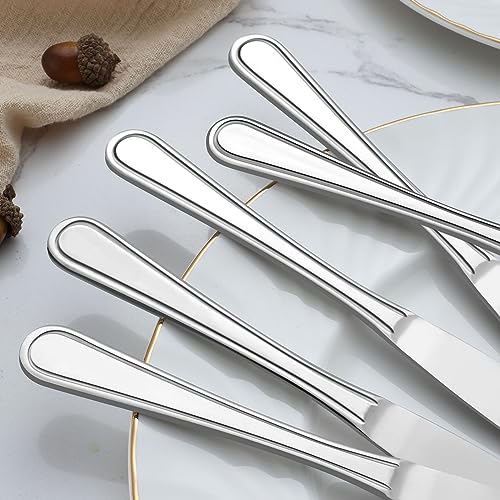 BEWOS 24-Piece Dinner Knives, 8.9-Inch Dinner Knife Set, Butter Knife, Food Grade Stainless Steel Knives, Sharp knives Bulk, Metal knives, Mirror Polished Table knives, Silver Knives - Thumbnail 4