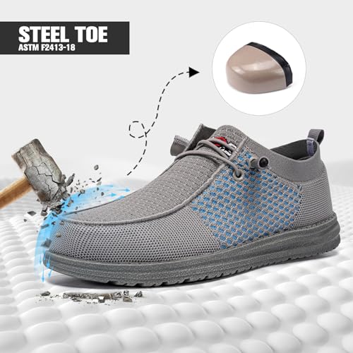 Image of LARNMERN Slip On Steel Toe Shoes Men Loafers Work Safety Tennis Sneakers | Lightweight, Comfortable, Walking, Wide, Hands Free, Lounging, House, Mechanic, Construction, Casual, Dress, Office, 0utdoor