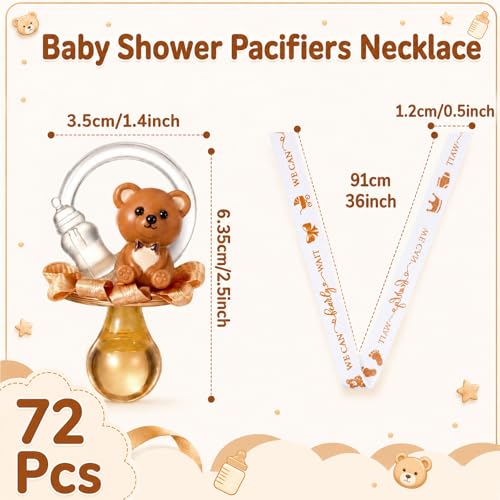 Image of Coume 36 Pcs Baby Shower Pacifiers Necklace Cute Bear Bottle Acrylic Pacifiers Necklaces for Baby Shower Games Guests Gender Reveal Party Favors Prize Decorations DIY (White,Brown,Elegant)