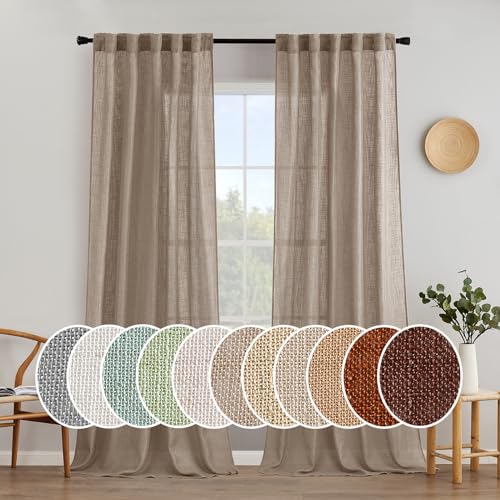 MIULEE Taupe Linen Curtains 90 Inch Length 2 Panels for Bedroom Living Room, Soft Thick Linen Textured Window Drapes Semi Sheer Light Filtering Back Tab Rod Pocket Burlap Look Decor, W37xL90