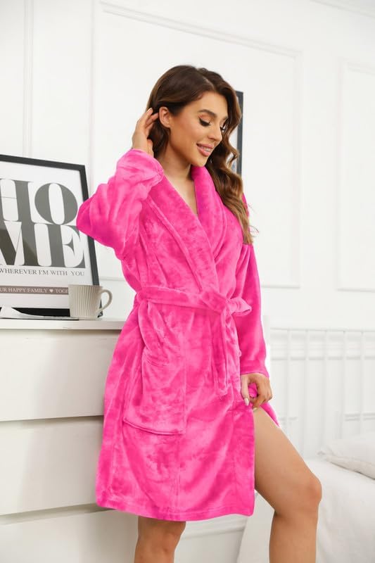 U2SKIIN Women Fleece Robe, Short Cozy Plush Robes for Womens Soft Shawl Collar Warm Spa Bathrobe - Image 4