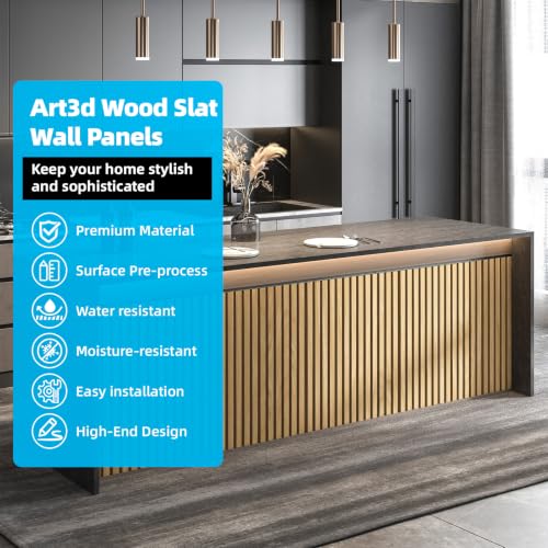 Image of Art3d Wood Slat Wall Panels, Fluted MDF, 6-Pack, 94.6 x 7.4 in,Boxwood
