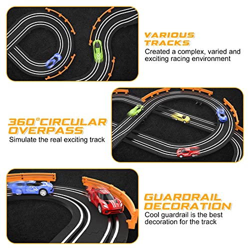 Slot Car Race Track Sets For Boys Kids High-Speed Battery Or Electric Race Car Track With 4 Cars, Dual Racing Game 2 Controllers Lap Counter Circular Overpass Track, Toys Gifts For 6 7 8-12 Boys Girls #TOP1