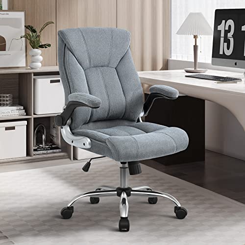 Yamasoro Executive Office Chair,Ergonomic Chair With Flip Up Arms Lumbar Support And Wheels,Comfortable Computer Desk Chair Swivel Task Chair, Gray #TOP1