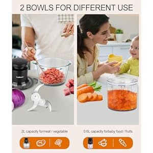 Food Processor, 400W Electric Food Chopper with 2 Glass Bowls (8 Cup+2.5 Cup), Meat Grinder with 2 Sets Stainless Steel Blades for Baby Food,Meat, Vegetables, Fruits, Nuts Food Processor 400W Electric Food Chopper with 2 Glass Bowls 8 Cup25 Cup Meat Grinder with 2 Sets Stainless Steel Blades for Baby FoodMeat Vegetables Fruits Nuts