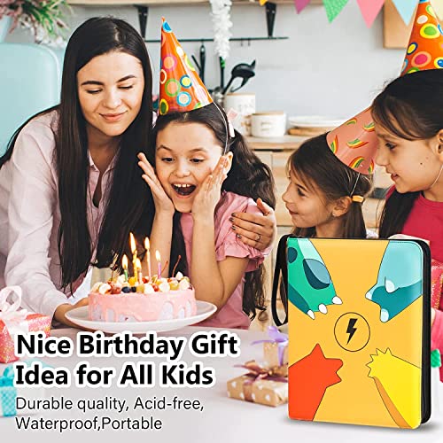 Image of Alexvyan Yellow Binder, Card Collector Album Holder for 400 Cards Cartoon Print Zipper Bag Trading Binder Card's Collection Bag Game Case Gift for Kids Boys Girls(50 * 4 * 2)