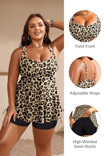 Image of Aqua Eve Women Plus Size Tankini Swimsuit Two Piece Flowy Swimdress Bathing Suits with Shorts