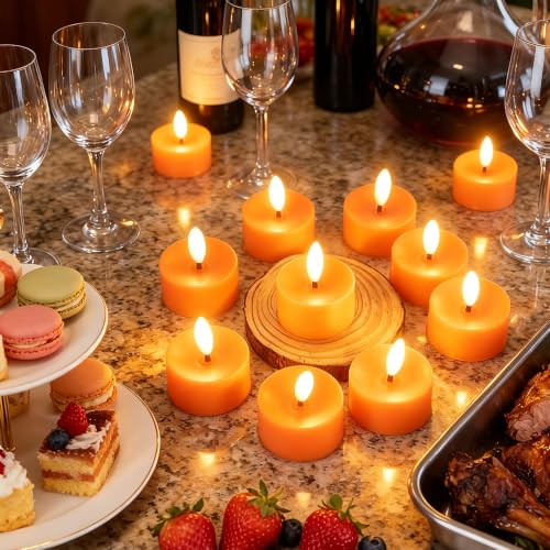 Image of QIDEA Halloween Orange LED Tea Lights for Pumpkin Christmas Decor 12 Sets
