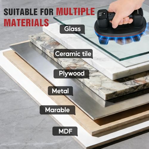 Image of 660lbs 10 inch Electric Suction Cup, Heavy Duty Dual-Motor Glass Lifter with LCD Display & Auto Suction, Battery Powered Vacuum Suction Cup Lifter for Glass, Tile, Granite, Marble & Metal Panels