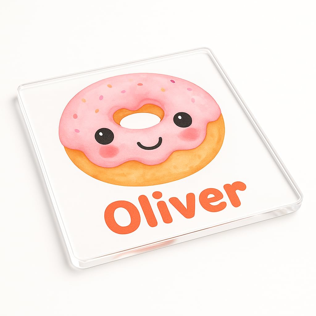 The Plum Penguin Pastel Donut Dream Personalised Name Acrylic Coaster Gift With Whimsical Pastel Donut Design - Fun Kids Party Decor & Favor For Delightful Gatherings