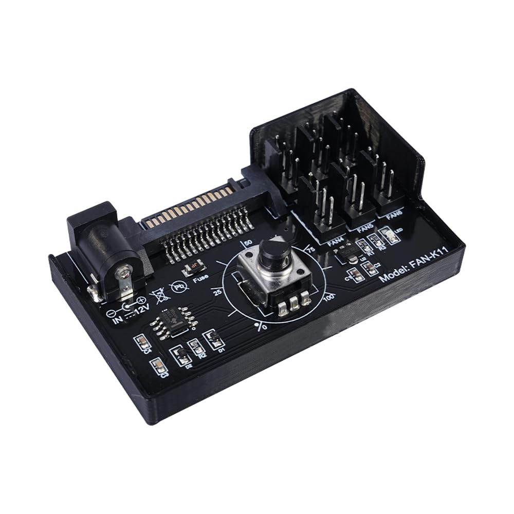 Sarini Regolatore di velocità della Ventola Alimentatore hub Adattatore Ventola per PC 12V 4 Pin PWM con interfaccia SATA per 4 ventole