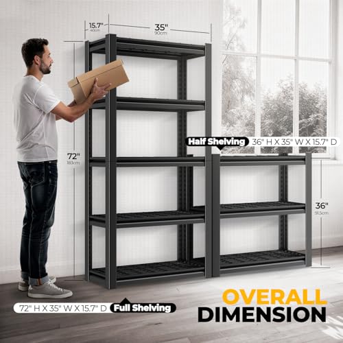 Auto Dynasty 5-Tier Storage Shelves, 72" H Heavy Duty(3000LBS Capacity) Adjustable Garage Shelving, Metal Storage Utility Rack Shelf Unit for Pantry Kitchen Warehouse, 72" H x 35" W x 16" D, Black - Image 3