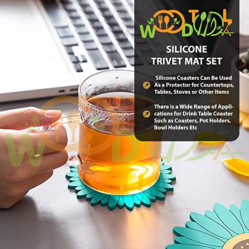 Image of Silicone Trivet Mat - Sunflower Hot Pot Holder Pads - Coasters for Kitchen - Placemat for Hot Dishes - Hot Pads for Table (Set of 4, Meduim, Green)