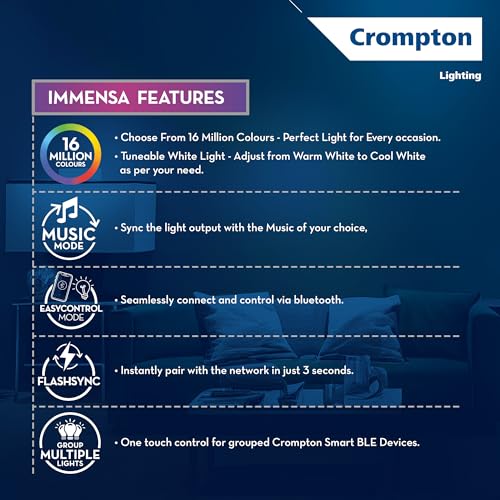 Image of Crompton Immensa 9W Bluetooth Enabled Smart Bulb B22 | Bluetooth connectivity only | 16 million Colours |White Tunable & Dimmable |App-Control | Music Sync| Perfect light for all occasions|Pack of 10