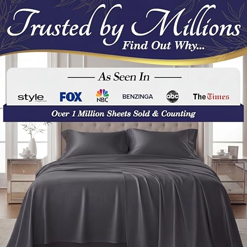 Image of DECOLURE 100% Viscose Derived from Bamboo Sheets King Size - Luxury 4 Pc Naturally Cooling Sheets, Ultra Soft Bed Set - Deep 17 inch Pockets, Durable Double Stitching, Oeko Tex Standard (Charcoal)