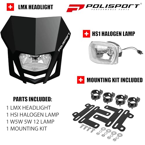Polisport 8657600002 - LMX-Scheinwerfer aus Polypropylen mit Halogenlampe, kompatibel mit allen Motocross-/Enduro-Modellen in Farbe schwarz