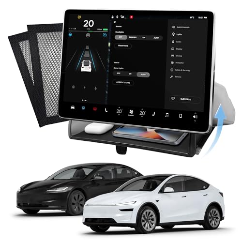 Lantiverse Hidden Under Screen Storage Box for Tesla Model Y(2025-2026) & Model 3 (2024-2026) Openable Center Console Organizer with Anti-Slip Pad Tesla Accessories