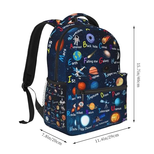 English Alphabet Space School Backpack Lightweight Waterproof 16 Inch Strap Adjustable ABC Planet Star Spaceship Astronaut Rocket Backpack for Boys Girls Kids2