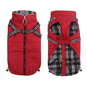 Warm Pet Dog Coats and Jackets for Dogs,Waterproof Reflective Pet Dog Harness Vest Winter Dog Clothes with Chest Strap, Outdoor Walking Adjustable Chest Strap-Red-M