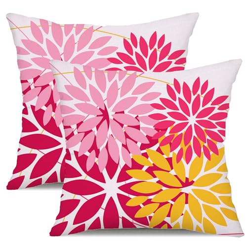 DFXSZ Pack of 2 Outdoor Waterproof Throw Pillow Covers 16x16 DarkLight Pink