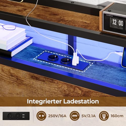 DICTAC Bett 90x200cm mit LED Beleuchtung, Metallbett mit Steckdose und USB-Ladefunktion, Bettgestell 90x200 Einzelbett mit Holzkopfteil Stauraum, Bettrahmen mit Lattenrost und Stauraum unter dem Bett