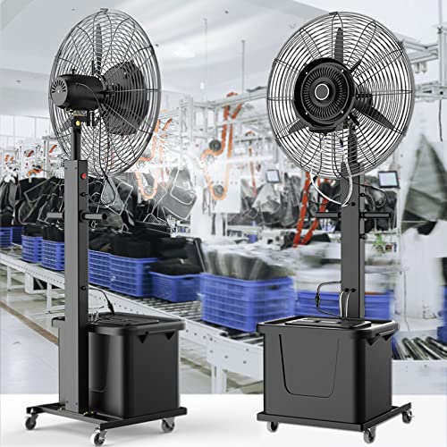 KANBUN Ventilador de nebulización oscilante, Ventilador de Pedestal con Niebla, Ventilador oscilante de 90 °, 3 velocidades, Tanque de 11 galones, Restaurante Exterior Industrial, Patio, Garaje