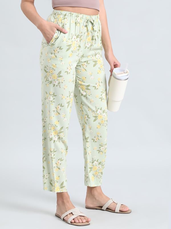 Image of GO COLORS Women Printed Woven Viscose Mid Rise Lounge Pants