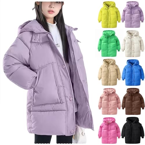 Kids Boys Girls Hooded Puffer Parka Coat Lightweight Zip Up Puffy Down Jacket Winter Warm Plain Quilted Outwear