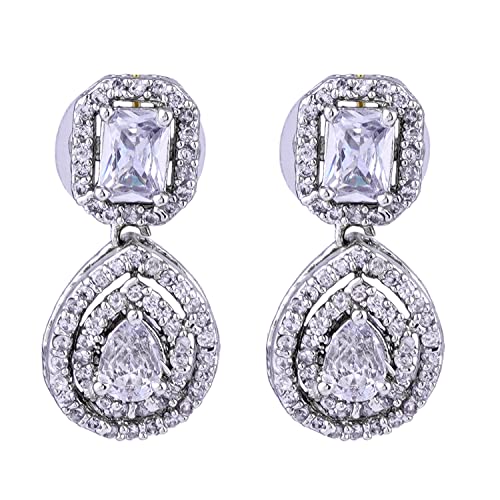 Estele Non Precious Metal Rhodium Plated American Diamond Radiant Pear Halo Drop Earrings For Girls (B08CQ14WQ7) Amazon Price History, Amazon Price Tracker