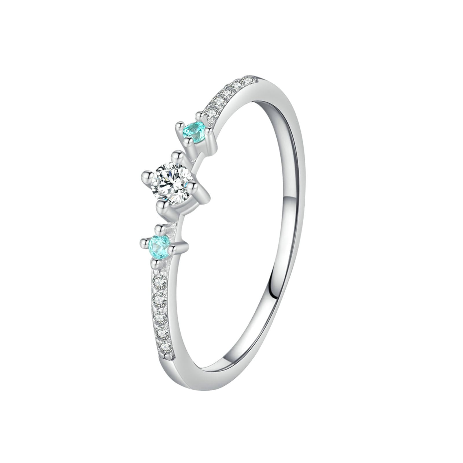 Anillo apilable de oro blanco de 9/14 quilates, triple piedra preciosa, oro real, anillo de aniversario de moissanita para mujer
