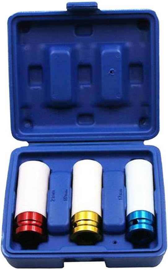 3Pcs Thin Wall Deep Impact Socket Set Lug Nut or 17-19-21mm ¨C Chrome Moly Steel ¨C Car Wheel Repair Tool Kit - Drive Socket Set for Automotive Maintenance