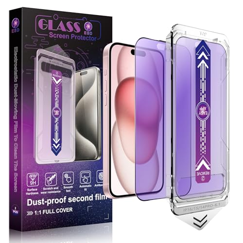 Film anti-lumière bleue iPhone 16/15 mat lot de 2 verres trempés sans bulles