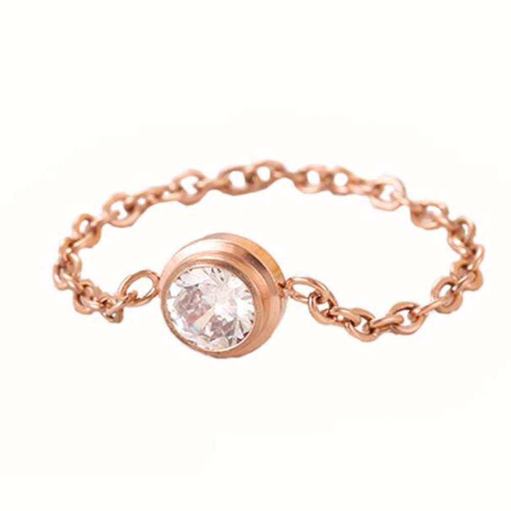Rose Gold Stainless Steel Chain Band Cubic Zircon Ring Statement Party