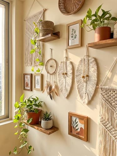 Image of JH Gallery Macrame Leaf Wall Decor Hanging, Bohemian Cotton Rope Handmade Tapestry, Home Decor Tapestry for Bedroom, Living Room and Office (Pack of 2) (White)