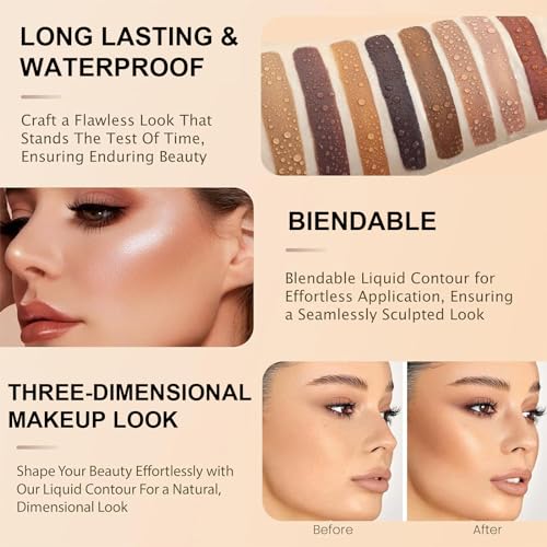 3 Pack Liquid Contour & Highlighter & Blush Makeup Set, Liquid Contour Stick Long Lasting Weightless Buildable Cream Contour - Cushion Applicator Contouring Bronzer Liquid Blush Stick Beauty Wand - Image 6