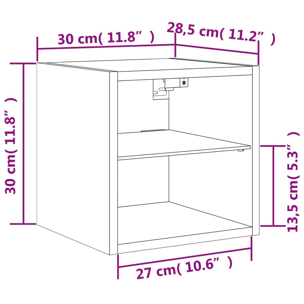 vidaXL Muebles TV de Pared Luces LED 2 uds Roble Ahumado 30x28,5x30 cm