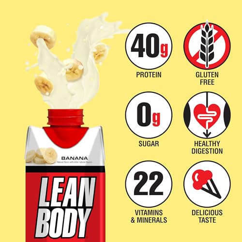 Image of Labrada Lean Body Ready-to-Drink Banana Protein Shake,40g Protein,Whey Blend,0 Sugar,Gluten Free,22 Vitamins & Minerals,17 Ounce (Recyclable Carton & Lid - Pack of 12) LABRADA