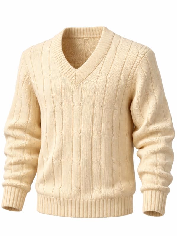 Heavy Wool Cricket Sweater for Men | Adult Woolen Long Sleeves Top V-Neck |