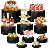 Leinuosen Große Buffet-Erhöhungen, sechseckig, für Catering, Desserttisch, 10,2 bis 30,5 cm, mit hohlem Boden, für Catering-Zubehör, Party, Schwarz, 10 Stück