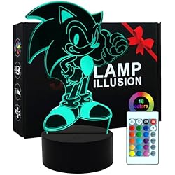 Lamparas Para Dormitorio De Hombre AIRUEEK Sonic Juguete,Sonic Lampara De Mesa De Anime Con Control Remoto De Sincronización y 16 Cambios De Color, De Luz Nocturna 3d Sonic Juguetes Niños, Hombres